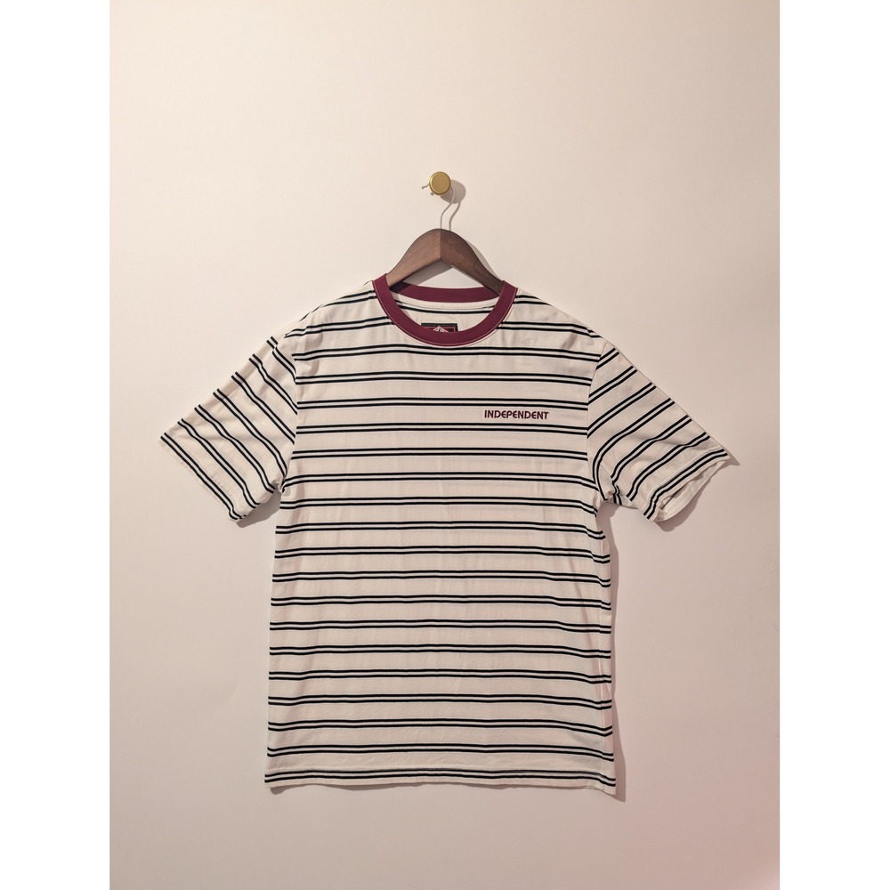 Independent Truck Co Striped Shirt Mens M White Burgundy Excellent Skate Tee